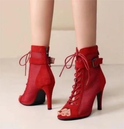 Cross-Border European and American Fashion Lace-up Suede Buckle Peep Toe Sexy High Heels Women's Large Size Shoes Party Shoes Women's