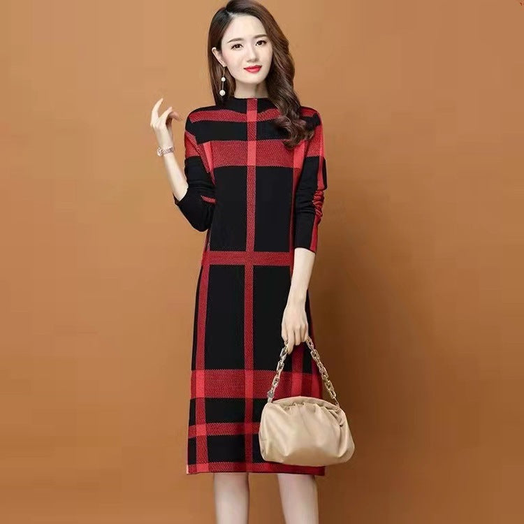 XIEYINSHE 2025popular autumn and winter new dress knee splicing semi-turtleneck loose with coat knitted sweater skirt medium and long