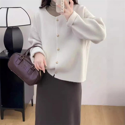 XIEYINSHE Autumn and winter new knitted cardigan sweater women's coat temperament small fragrant style small loose and thin round neck long sleeves