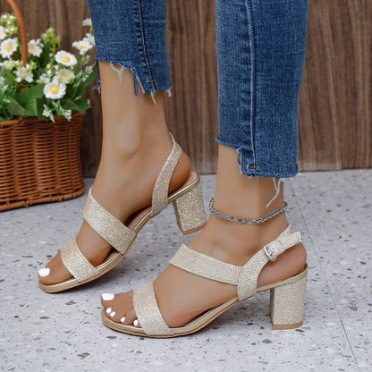 High Heel Sandals for Women  Summer New  Wish plus Size Buckle Strap Flat Chunky Heel Sandals for Women