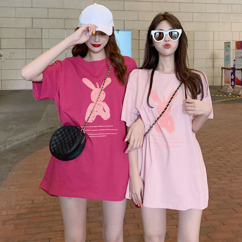 XIEYINSHE  One Piece Dropshipping Women's Wholesale 2022 Summer New Short-Sleeved T-shirt Women's Summer Student Loose Pink Printing Top