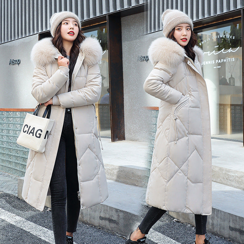 European, American winter new fashion large size cotton-padded clothes women's long Korean version waist over knee thickened large fur collar cotton-padded jacket jacket