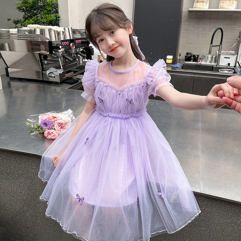 XIEYINSHE Summer New Girl Fashionable Dress Children and Teens Princess Dress Gauze Skirt Performance Wear Little Girl Skirt