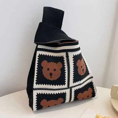 XIEYINSHE INS Internet-Famous Tote Women's Knitted Wool Bucket Bag Japanese and Korean Style All-Match Hand Carrying Casual Tote Bag Box Lunch Bag