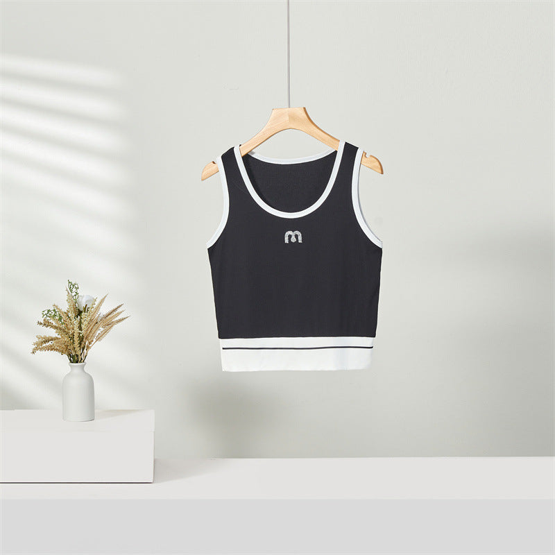 XIEYINSHE  New U-Neck Camisole Contrast Color Slim Fit Bodybuilding All-Matching Sexy Sweet and Spicy Navel-Exposed Casual Top T-shirt