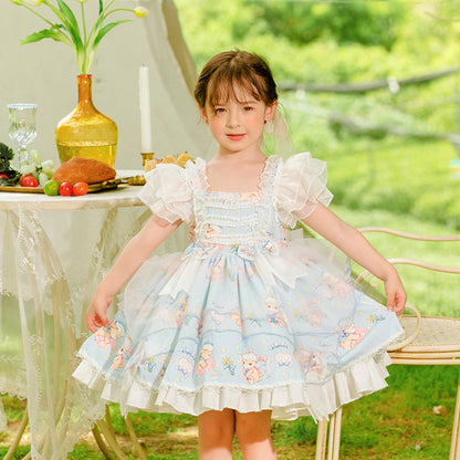 2024 Summer New Girls Clothes Children's Baby Performance Cartoon Lolita Princess Dress Short Sleeve Skirt