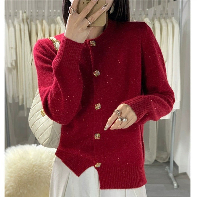 XIEYINSHE Fashion knitted cardigan sweater jacket women's autumn and winter new foreign style Korean version crew neck long sleeve knitted loose top