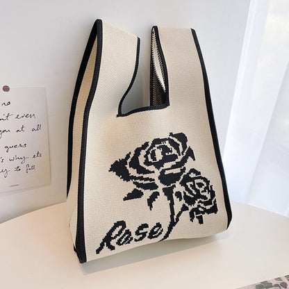 XIEYINSHE INS Internet-Famous Tote Women's Knitted Wool Bucket Bag Japanese and Korean Style All-Match Hand Carrying Casual Tote Bag Box Lunch Bag