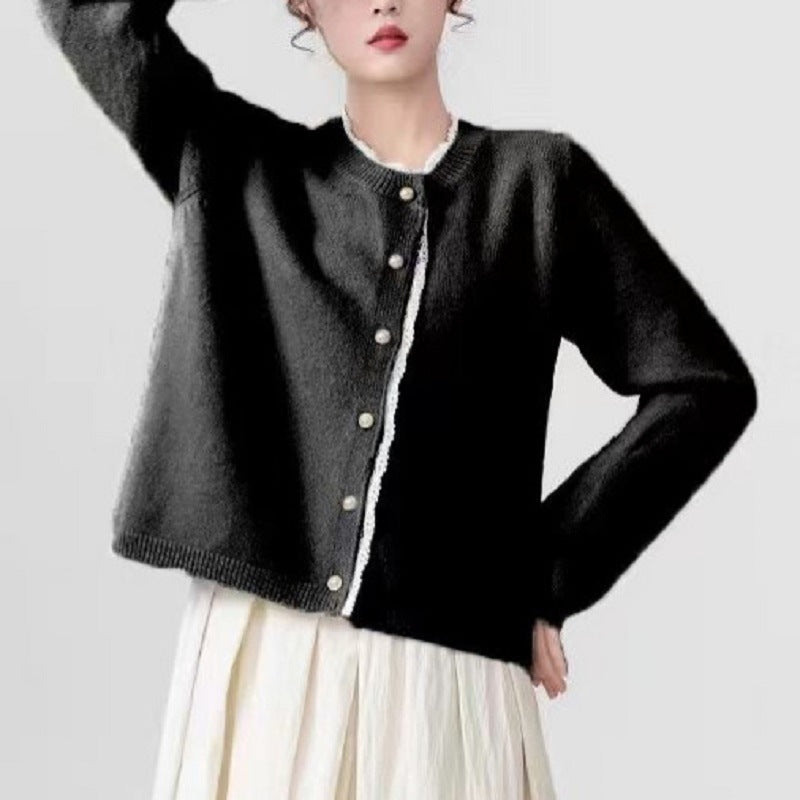 XIEYINSHE Autumn and winter crew neck casual knitted jacket versatile pearl buckle fresh and sweet college style sweater cardigan top women