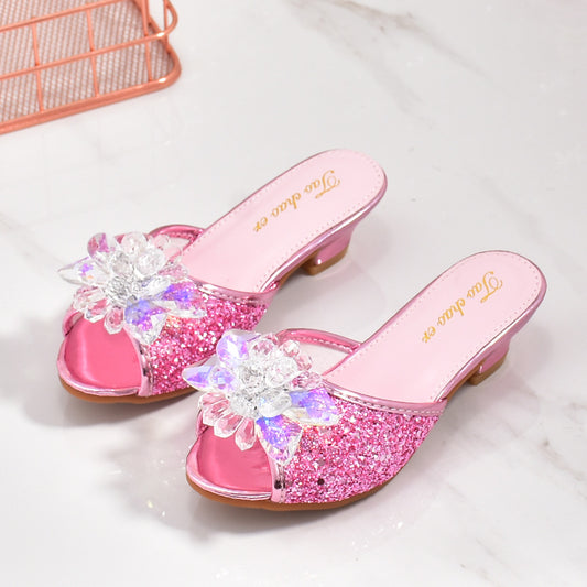 Girls' 3 Slippers  New 4 Kids' Soft-Soled High Heels Korean Style 5 Children Crystal Shoes 6 Open Toe Sandals