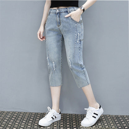 Women's Cigarette Pants Slimming Jeans Summer Cropped Pants High Waist Wide Leg Pants Straight Cropped Pants Jeans for Women