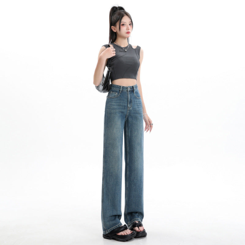 Straight Jeans Women's Summer Thin High Waist Slimming Small Narrow Loose Drooping Mop Wide Leg Trousers Women