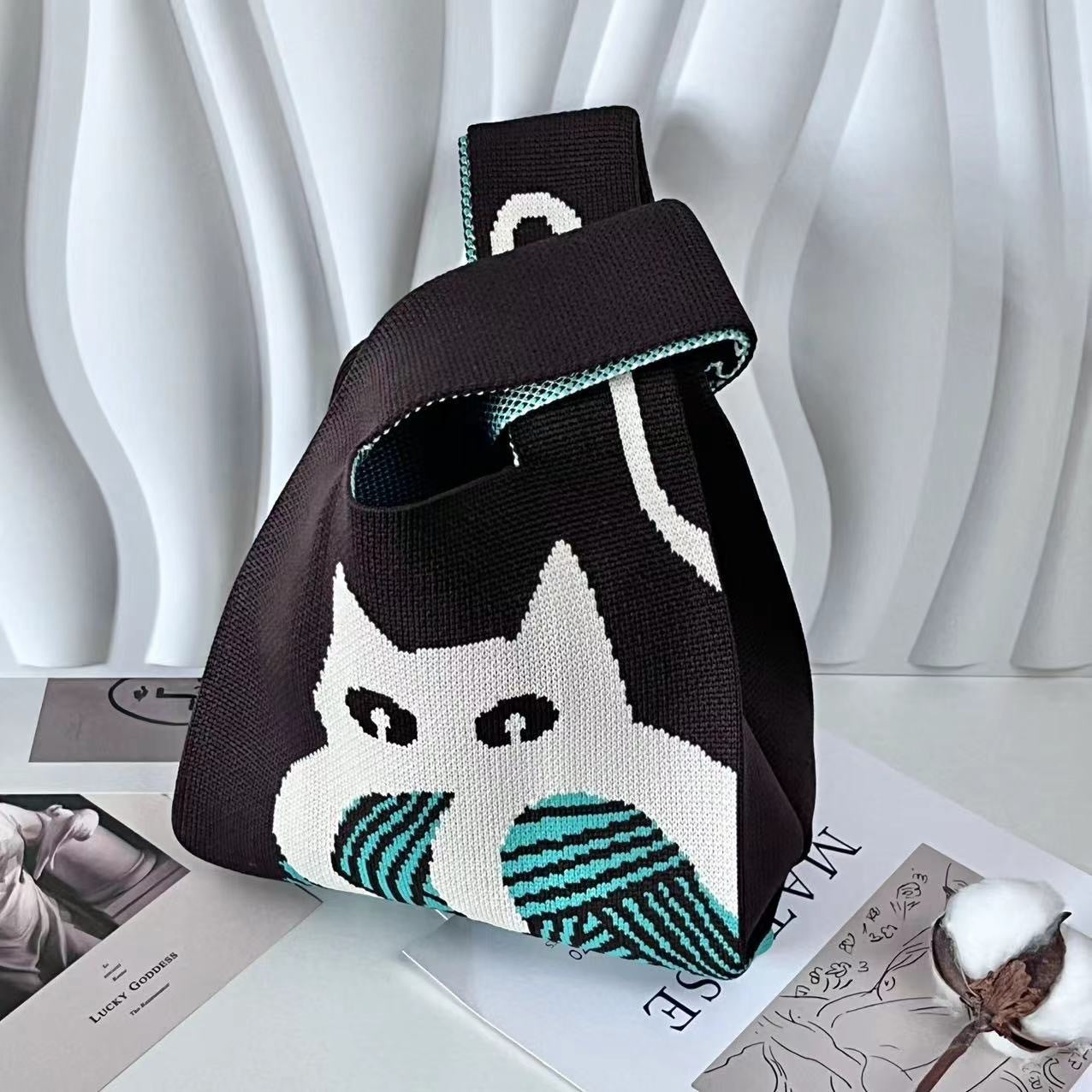 XIEYINSHE INS Internet-Famous Tote Women's Knitted Wool Bucket Bag Japanese and Korean Style All-Match Hand Carrying Casual Tote Bag Box Lunch Bag