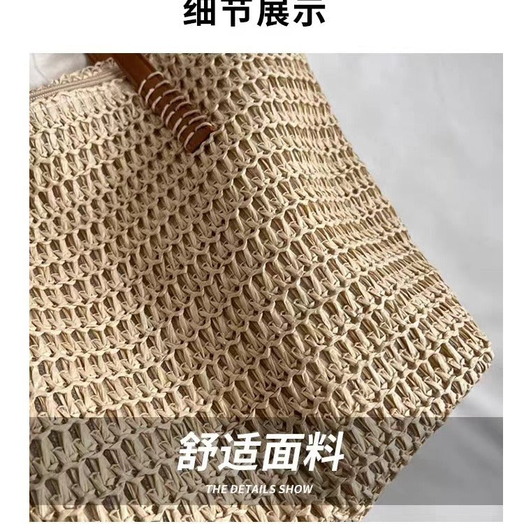 XIEYINSHE In Stock Simple Shoulder Large Capacity Straw Bag Women's Summer Versatile Straw Bag Woven Bag Seaside Vacation Beach Bag