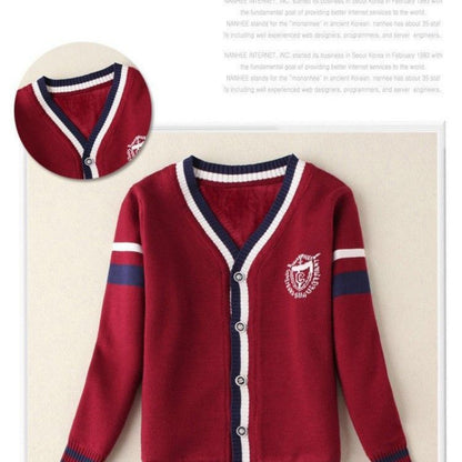 Boys sweater 2024 new handsome knitted sweater cardigan jacket thread coat spring and autumn boys and children wear college style