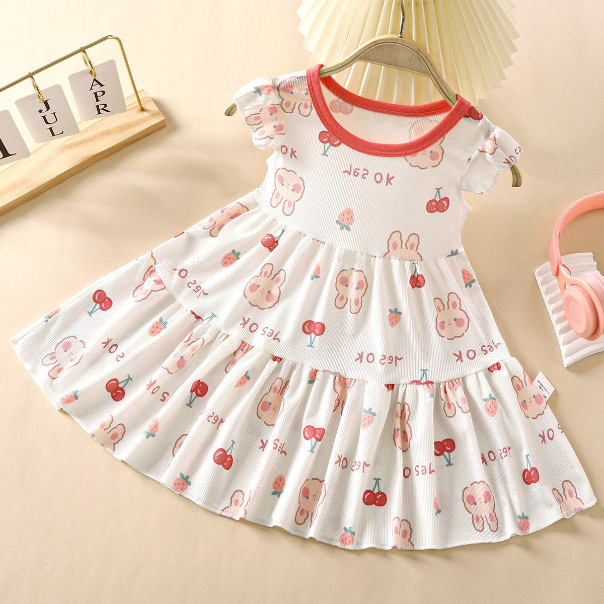 Summer New Children's Princess Dress Baby Girl Printed Cartoon Dress Baby Girl Fashionable Floral Ice Silk Skirt