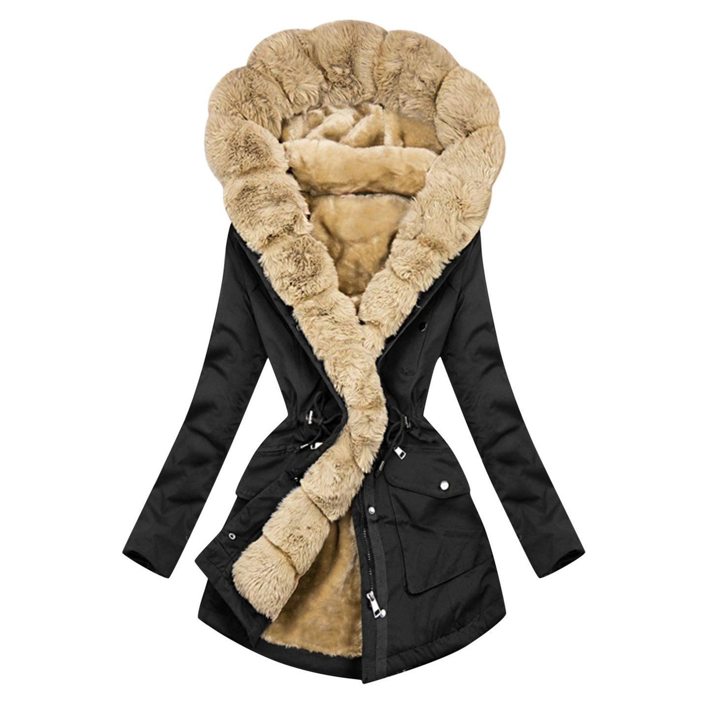 European and American coats, sweater collar coats, cross-border autumn and winter women's clothing, warm fur collar hooded jacket