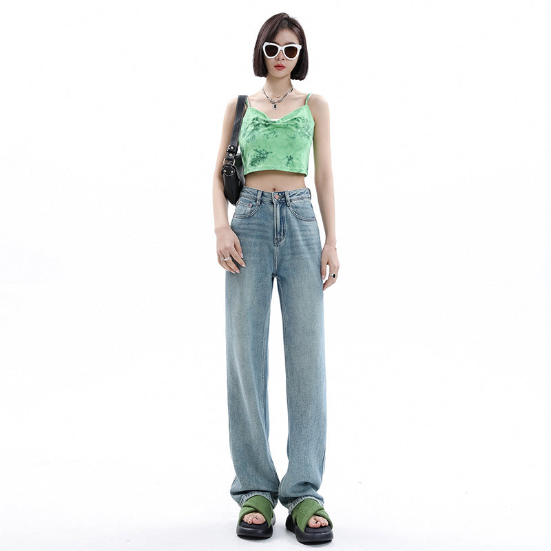 Straight Jeans Women's Summer Thin High Waist Slimming Small Narrow Loose Drooping Mop Wide Leg Trousers Women