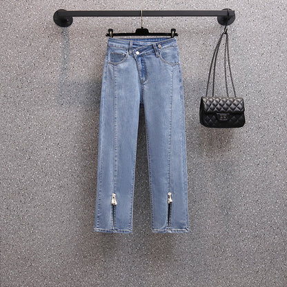 Women's Cigarette Pants Slimming Jeans Summer Cropped Pants High Waist Wide Leg Pants Straight Cropped Pants Jeans for Women