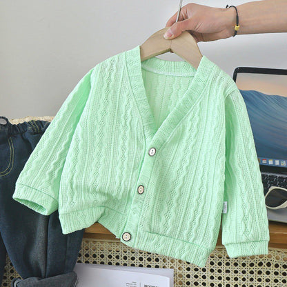 2024 Children's Cardigan Knitted Sweater Spring New Girls Jacket Baby Clothes Boys Versatile Sweater Children's Clothing