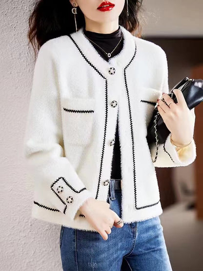 XIEYINSHE Imitation mink fleece sweater jacket women's New autumn and winter new celebrity Xiaoxiangfeng knitted cardigan top foreign trade cross-border