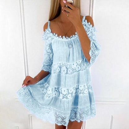 XIEYINSHE  Cross-Border  Princess Style Dress off-Shoulder Lace Suspender Dress Fashion Casual Solid Color Loose Dress