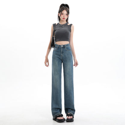 Straight Jeans Women's Summer Thin High Waist Slimming Small Narrow Loose Drooping Mop Wide Leg Trousers Women