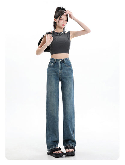 Straight Jeans Women's Summer Thin High Waist Slimming Small Narrow Loose Drooping Mop Wide Leg Trousers Women