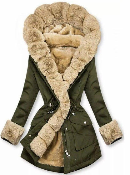 European and American coats, sweater collar coats, cross-border autumn and winter women's clothing, warm fur collar hooded jacket