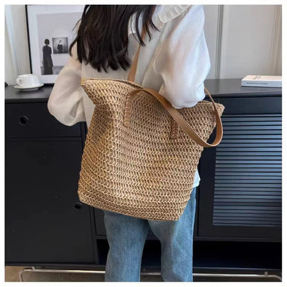 XIEYINSHE In Stock Simple Shoulder Large Capacity Straw Bag Women's Summer Versatile Straw Bag Woven Bag Seaside Vacation Beach Bag