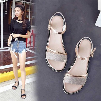 XIEYINSHE  Women's Fashion Shoes  New Flat Versatile Student Korean Style Simple Platform Wedge Buckle Women's Roman Style Sandals