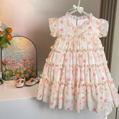 XIEYINSHE 77200 Girls Dress Summer  New Korean Style Western Style Kids' Skirt Super Fairy Girl's Princess Dress Fashion