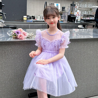 XIEYINSHE Summer New Girl Fashionable Dress Children and Teens Princess Dress Gauze Skirt Performance Wear Little Girl Skirt