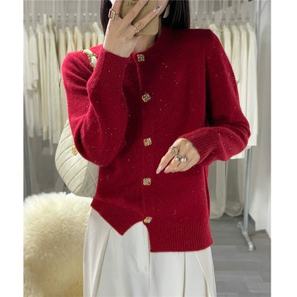 XIEYINSHE Fashion knitted cardigan sweater jacket women's autumn and winter new foreign style Korean version crew neck long sleeve knitted loose top