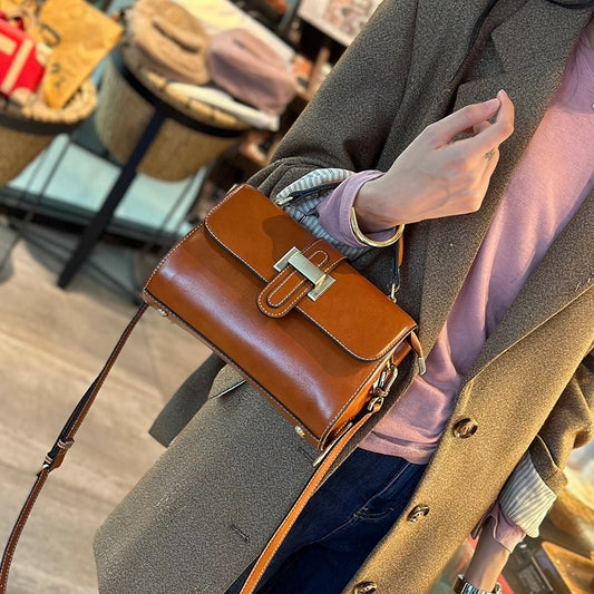 xieyinshe Women's Small Square Bag  New Crossbody Underarm Bag Vintage Leather Women Bag Light Luxury Shoulder Bag Cowhide Small Bag