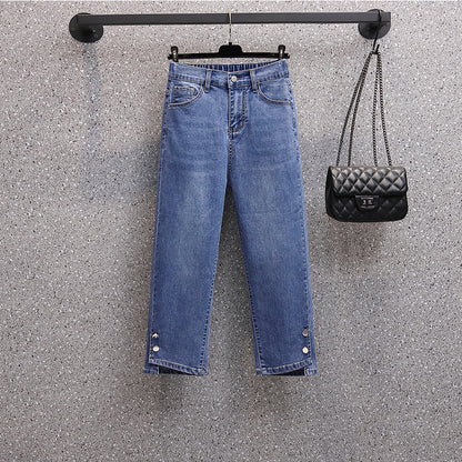 Women's Cigarette Pants Slimming Jeans Summer Cropped Pants High Waist Wide Leg Pants Straight Cropped Pants Jeans for Women