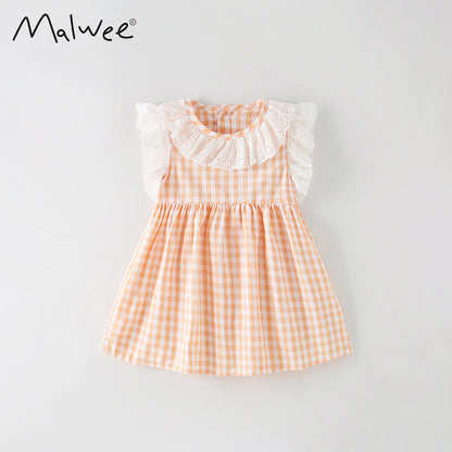 XIEYINSHE In Stock Malwee Girls Dress Summer New European and American Children Casual Tartan Skirt Fashionable Princess Dress