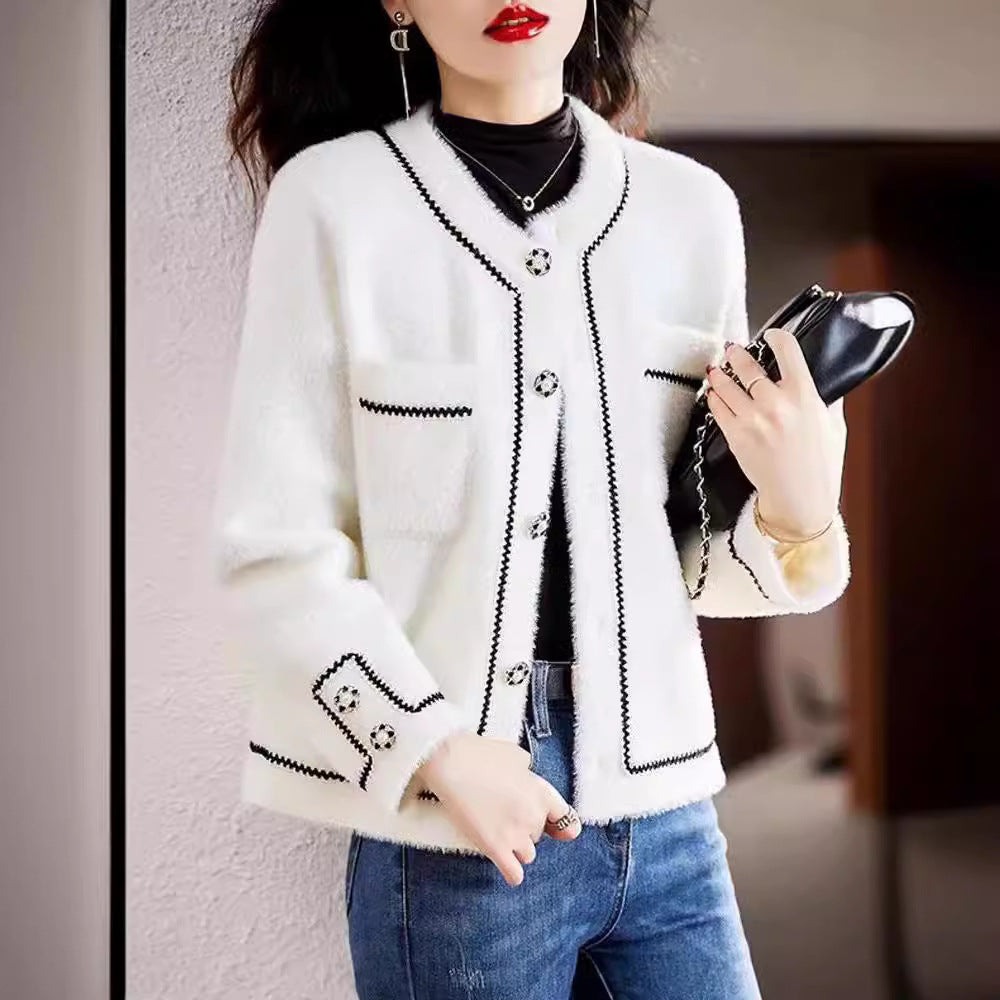 XIEYINSHE Imitation mink fleece sweater jacket women's New autumn and winter new celebrity Xiaoxiangfeng knitted cardigan top foreign trade cross-border