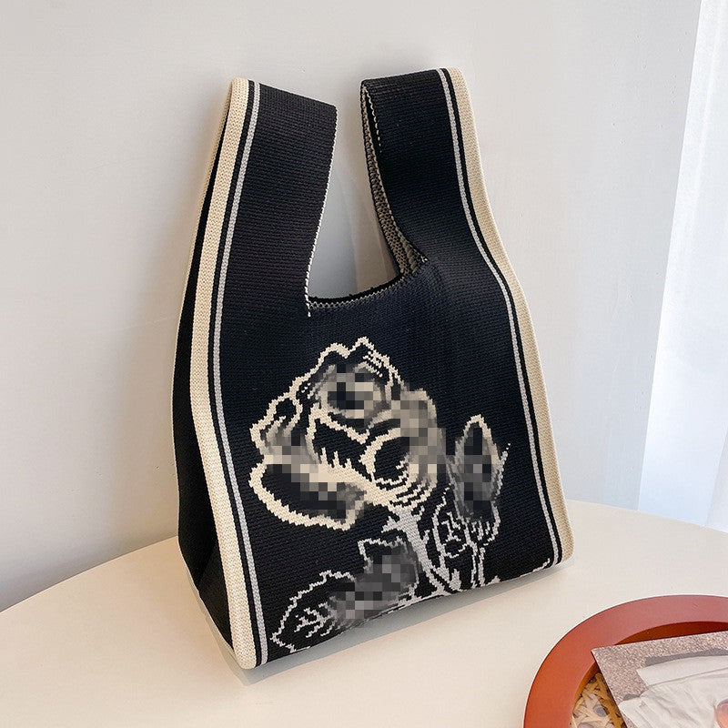 XIEYINSHE INS Internet-Famous Tote Women's Knitted Wool Bucket Bag Japanese and Korean Style All-Match Hand Carrying Casual Tote Bag Box Lunch Bag