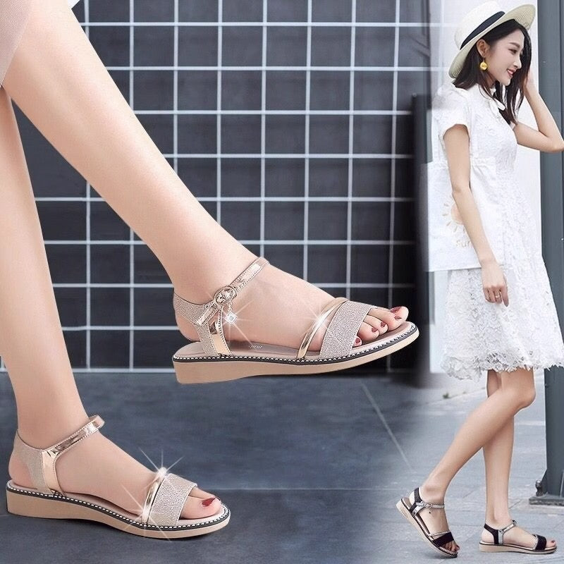 XIEYINSHE  Women's Fashion Shoes  New Flat Versatile Student Korean Style Simple Platform Wedge Buckle Women's Roman Style Sandals