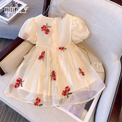 Girls Dress Summer 2024 New Summer Short Sleeve Fashionable Princess Dress Baby Girl Children's Mesh Skirt Summer Dress