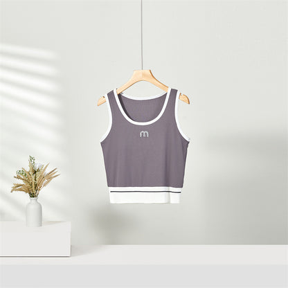 XIEYINSHE  New U-Neck Camisole Contrast Color Slim Fit Bodybuilding All-Matching Sexy Sweet and Spicy Navel-Exposed Casual Top T-shirt