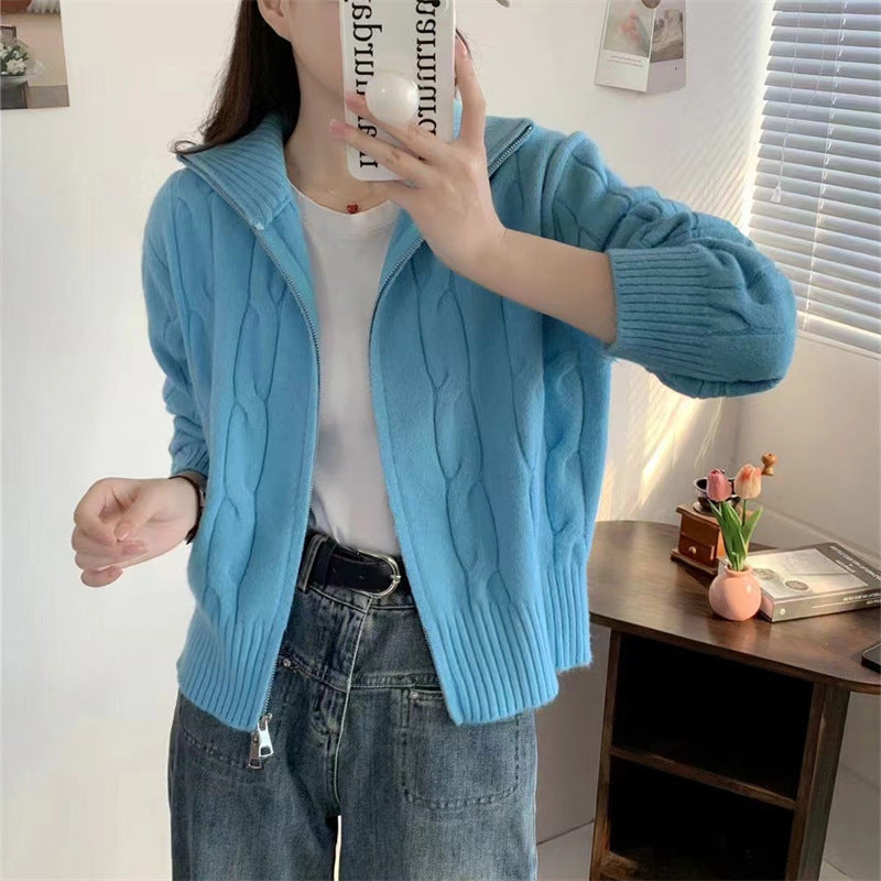 XIEYINSHE Korean twist knitted cardigan jacket short and thin new loose double zipper lapel sweater women's top trendy