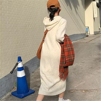 XIEYINSHE 2025Lazy hooded knitted dress women's popular autumn and winter new loose and thin outer with medium and long sweater women's coat