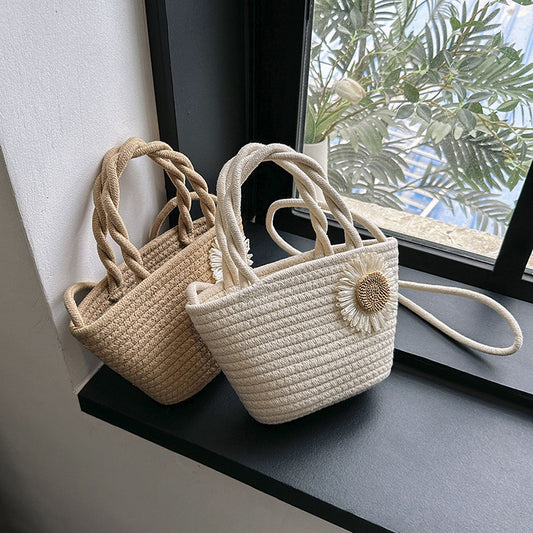 XIEYINSHE Pastoral Style Hand-Woven Bag Environmental Protection Handbag Flower Commuter Shoulder Bag Solid Color Storage Bag Holiday Messenger Bag