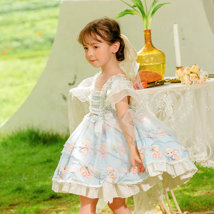 2024 Summer New Girls Clothes Children's Baby Performance Cartoon Lolita Princess Dress Short Sleeve Skirt