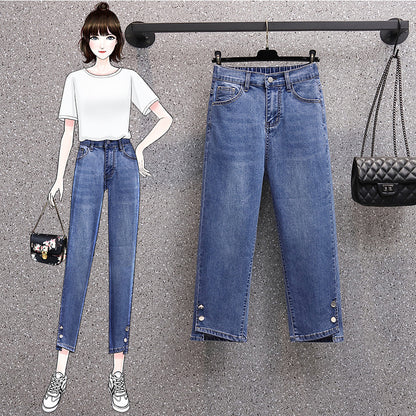 Women's Cigarette Pants Slimming Jeans Summer Cropped Pants High Waist Wide Leg Pants Straight Cropped Pants Jeans for Women