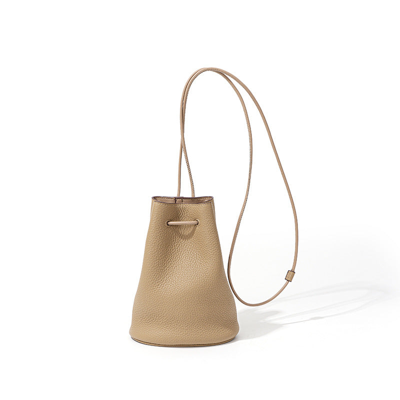 xieyinshe Korean Style Niche Drawstring Bucket Bag  New Ins Genuine Leather Messenger Bag Women's Simple First Layer Cowhide Leather Single-Shoulder Bag