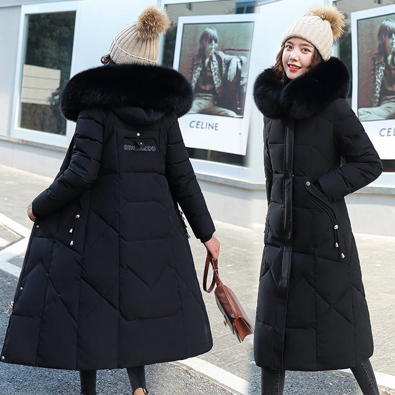 European, American winter new fashion large size cotton-padded clothes women's long Korean version waist over knee thickened large fur collar cotton-padded jacket jacket