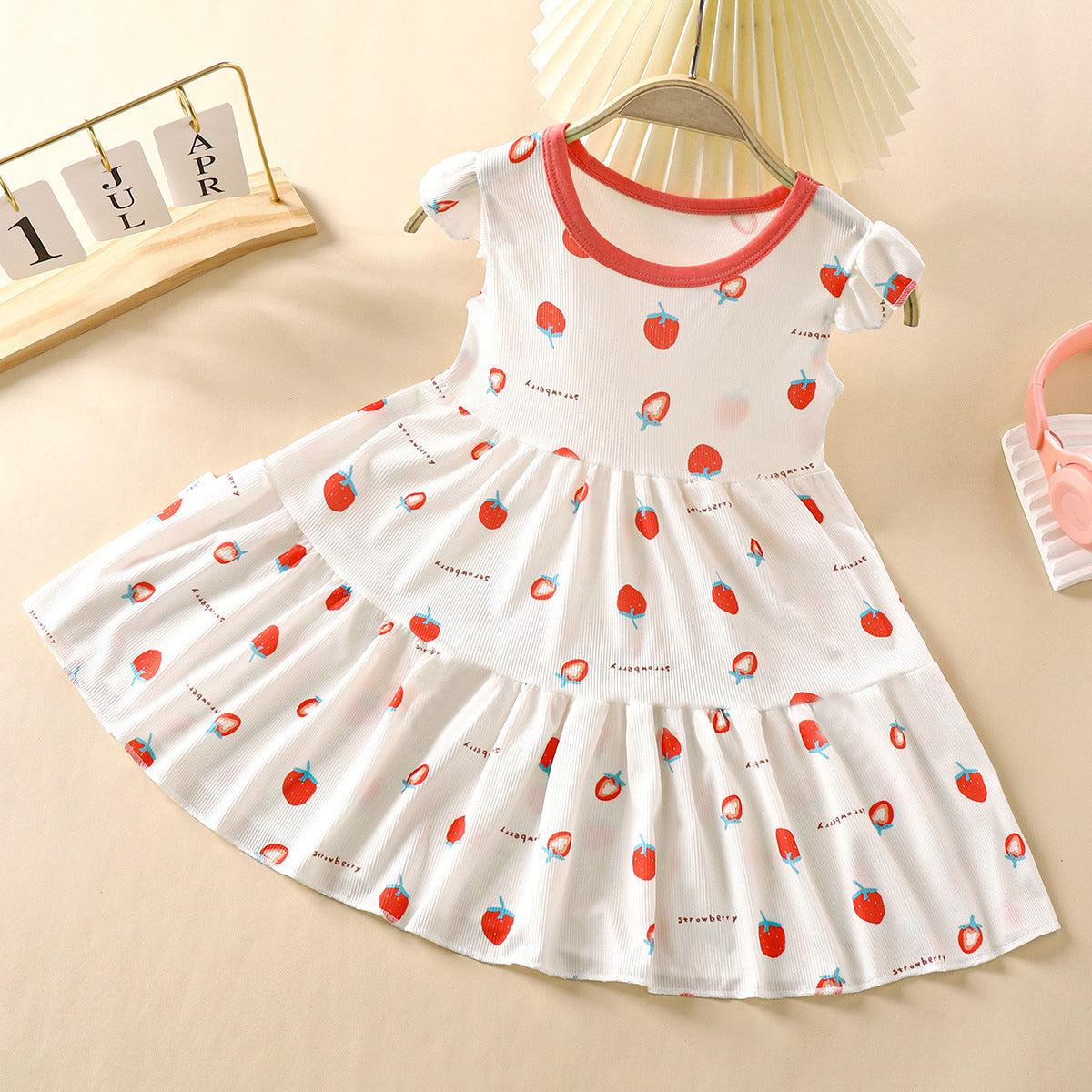 Summer New Children's Princess Dress Baby Girl Printed Cartoon Dress Baby Girl Fashionable Floral Ice Silk Skirt